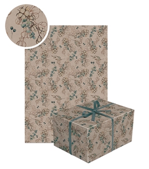 Kraftowy papier prezentowy - zielone listki